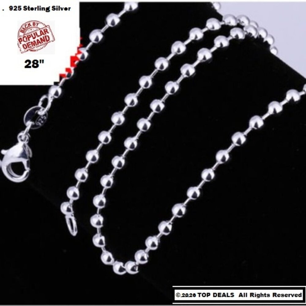 28" Italian .925  Sterling Silver Ball Chain